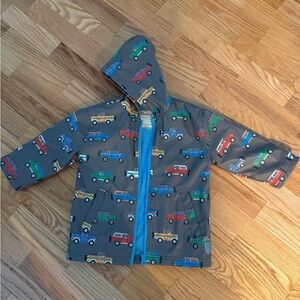 Hatley Gray Raincoat with Colorful Car Print